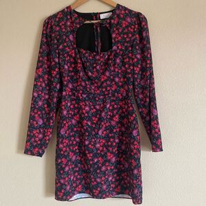 SAGE THE LABEL Black Pink Floral Long Sleeve Mini Dress